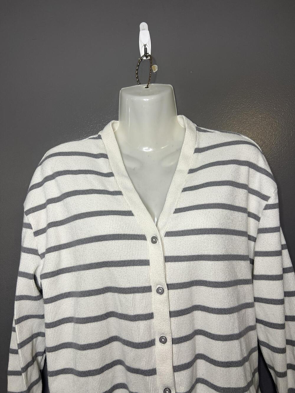 Como Sleep Pajama Set Womens Medium White Gray Stripe Knit Top Pants Lounge